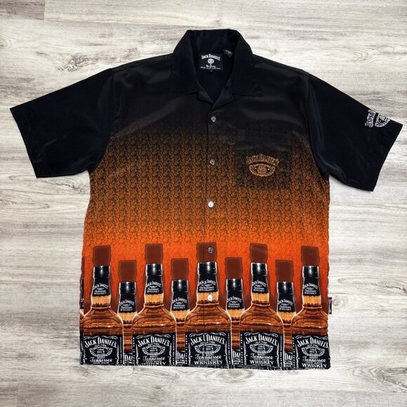 Jack Daniels Dragonfly Shirt Mens Medium Black Whiskey Border Print Vintage Y2K - Picture 4 of 8